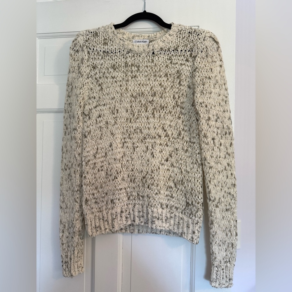 Calvin Klein Women's Textured Knit Sweater - Cream and Green